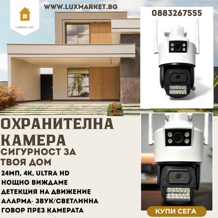 ПРОФЕСИОНАЛНА ОХРАНИТЕЛНА КАМЕРА С ПРОСЛЕДЯВАНЕ, 360 ГРАДУСА , ДВУПОСОЧЕН АУДИО РАЗГОВОР И НЯКОЛКО РЕЖИМА ЗА ПРЕДУПРЕЖДЕНИЕ 