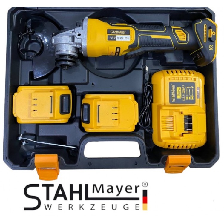 Немски Безчетков Ъглошлайф акумулаторен Stahl Mayer + 2 Батерии 36V  8Ah и Зарядно с Куфар