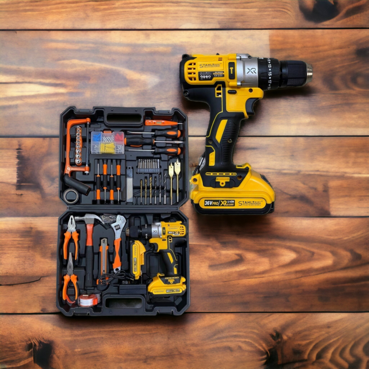  Акумулаторен Ударен Винтоверт Stahl Mayer 36V + 111 части / Бормашина в комплект с инструменти