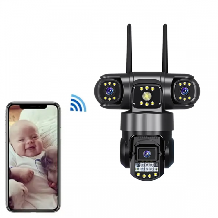 Професионална охранителна камера с три лещи с три екрана Външна ultra HD Wifi 10X увеличениние 16мп 