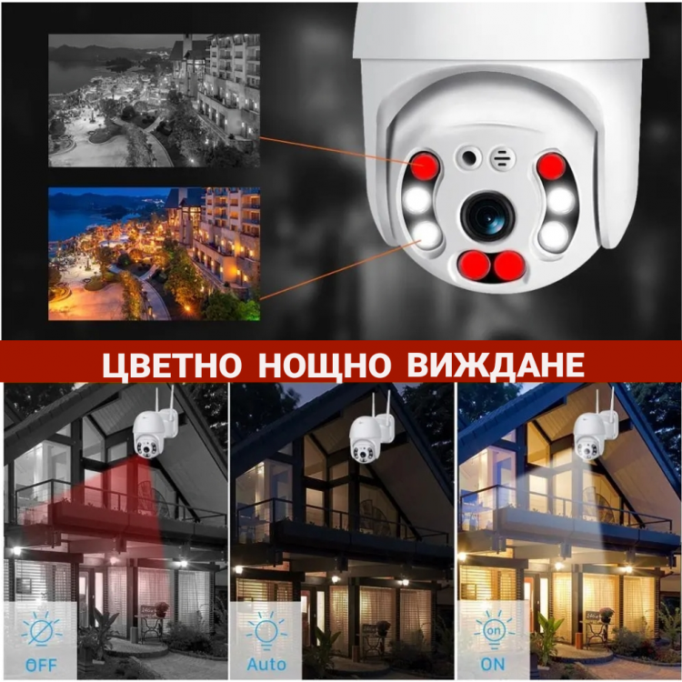 5MP ULTRA HD, Външна WiFi водоустойчива камера , цветно нощно виждане, нотификации, разпознаване на човешка фигура