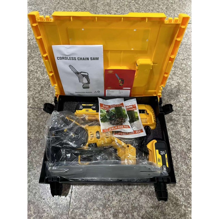 Безчеткова акумулаторна резачка за дърва 36V 8AH с 30см шина + 2 вериги и 2 батерии в куфар 