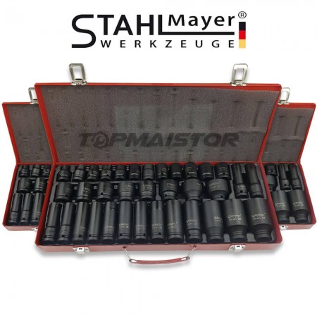 Немски Ударни Вложки 1/2" Stahlmayer  35 Части - стандартни + дълбоки вложки