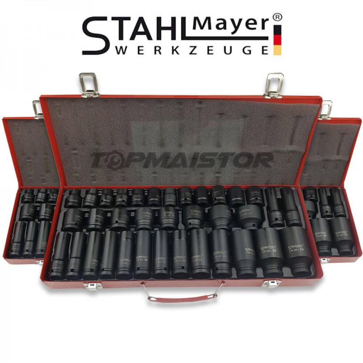 Немски Ударни Вложки 1/2" Stahlmayer  35 Части - стандартни + дълбоки вложки