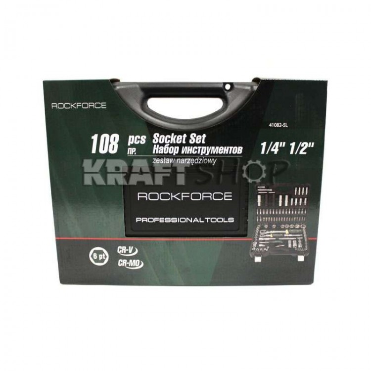  Куфар Гедоре с разтегателни тресчотки ROCK FORCE 108 части, CR-V, Cr-Mo, 1/2" и 1/4" 