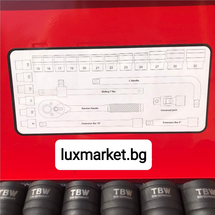 Професионално Гедоре 24 части TBW Germany с ударни вложки 1/2