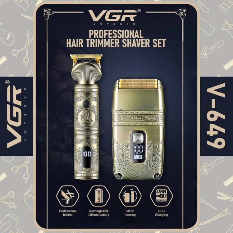 2в1 Самобръсначка и Тример  VGR V-649, Батерия: 1200 mAh, LED дисплей, Титание корпус и аксесоари в комплекта
