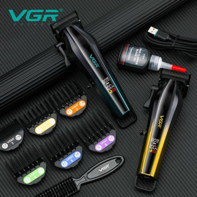 Професионална Безжична Машинка за Подстригване VGR с LED дисплей, 6 гребена с DLC покритие и 3000mah батерия