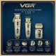 3в1 Комплект VGR V-642 акумулаторни машинки за подстригване на брада и коса с LED дисплей, титаниева изработка  и 12 приставки в комплект